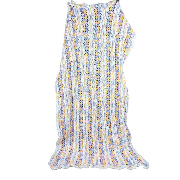 Handmade Crochet Baby Blanket Throw Pastel Sparkle Purple Yellow White Pink - Picture 2 of 10